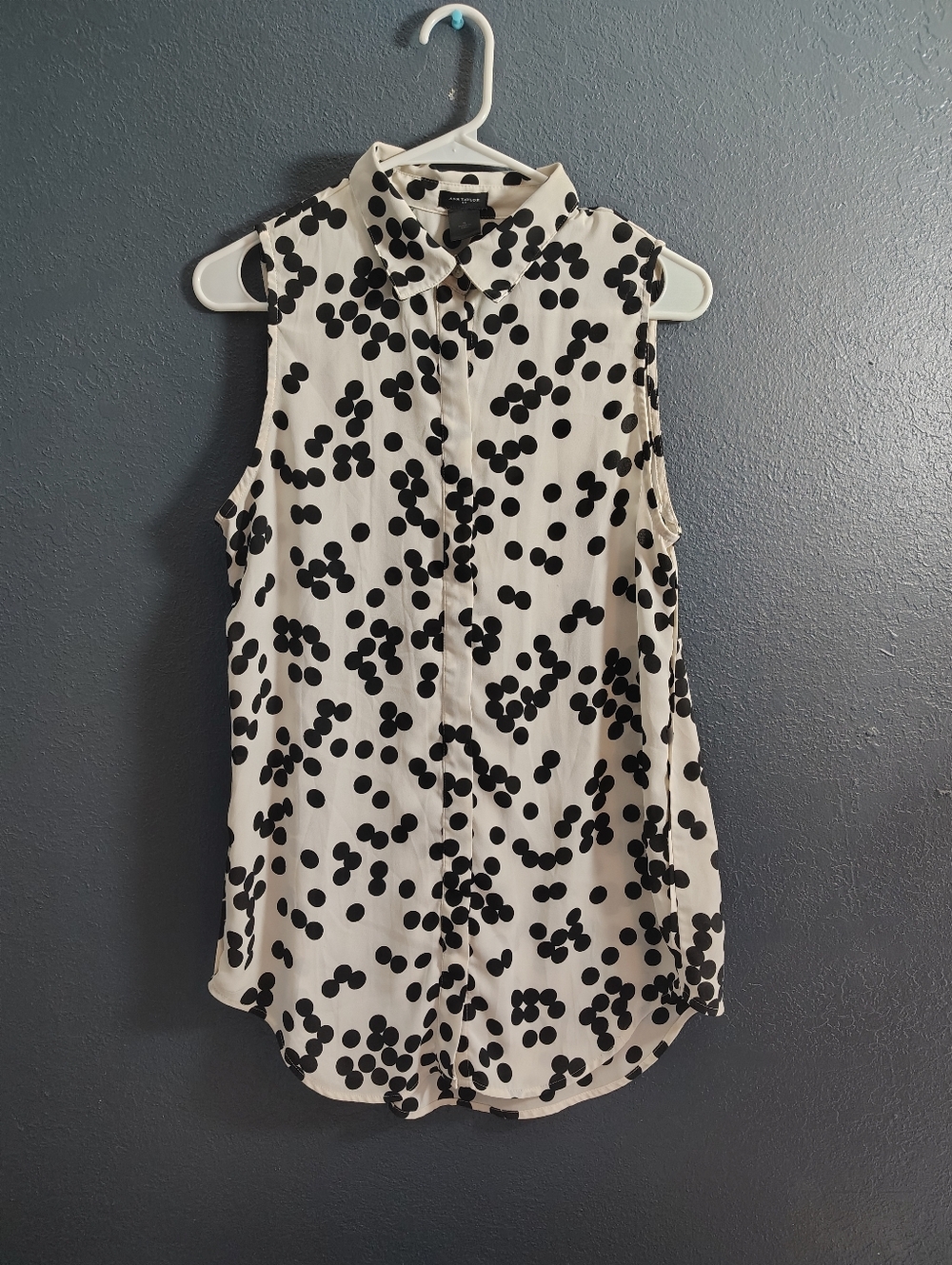 Ann Taylor Sheer Cream and Black Polka Dot Sleeveless Blouse/Tunic